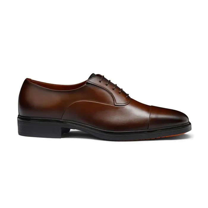 Santoni Dark Brown Leather Easy LaceUp Men LaceUps