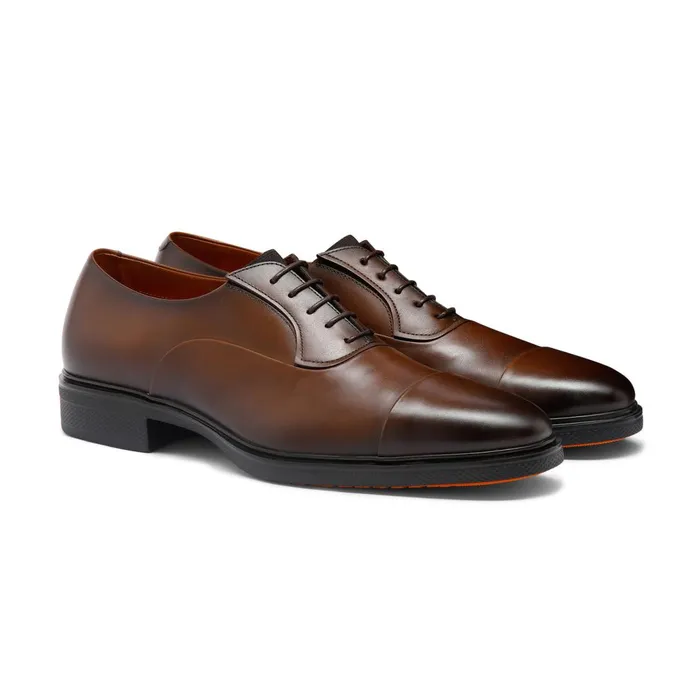 Santoni Dark Brown Leather Easy LaceUp Men LaceUps
