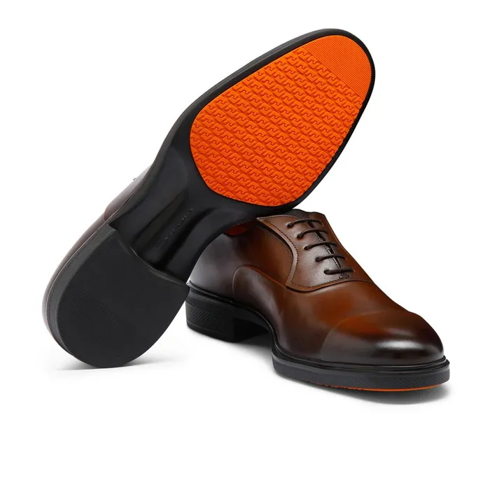 Santoni Dark Brown Leather Easy LaceUp Men LaceUps