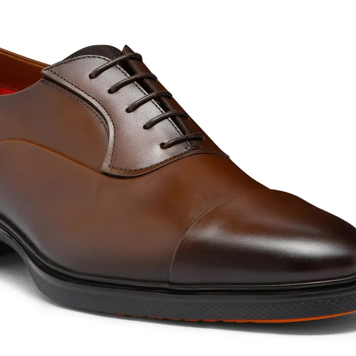 Santoni Dark Brown Leather Easy LaceUp Men LaceUps