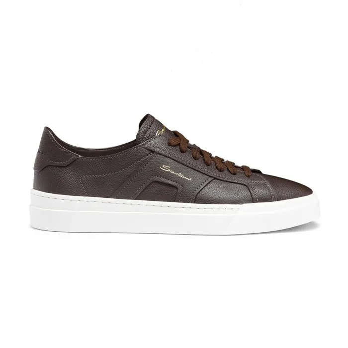 Santoni Dark Brown Tumbled Leather Double Buckle Sneaker Men Sneakers