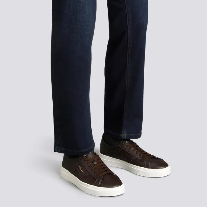Santoni Dark Brown Tumbled Leather Double Buckle Sneaker Men Sneakers