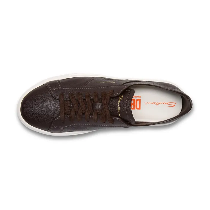 Santoni Dark Brown Tumbled Leather Double Buckle Sneaker Men Sneakers