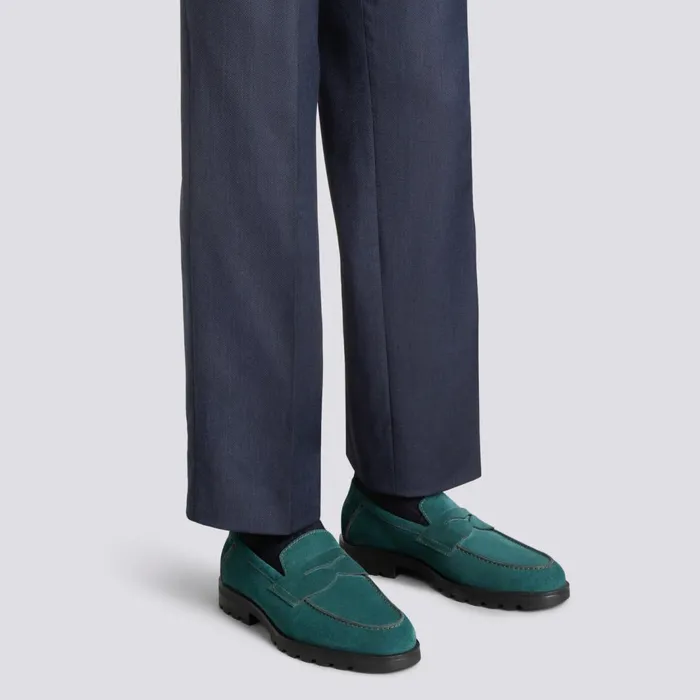 Santoni Dark Green Suede Penny Loafer Men Loafers