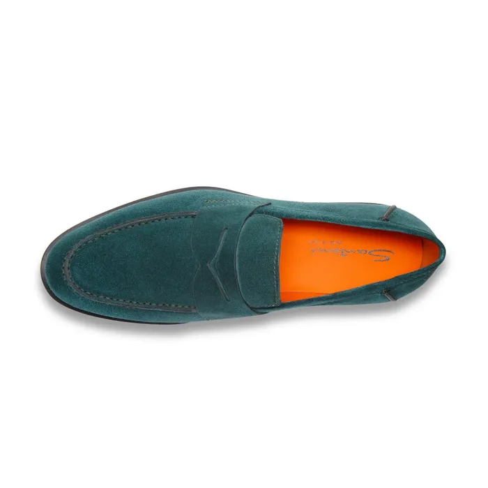 Santoni Dark Green Suede Penny Loafer Men Loafers