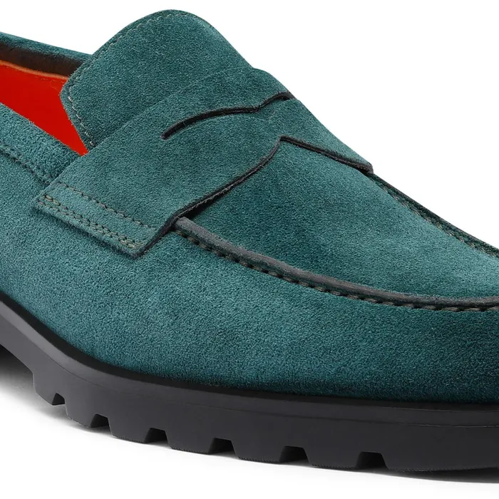 Santoni Dark Green Suede Penny Loafer Men Loafers
