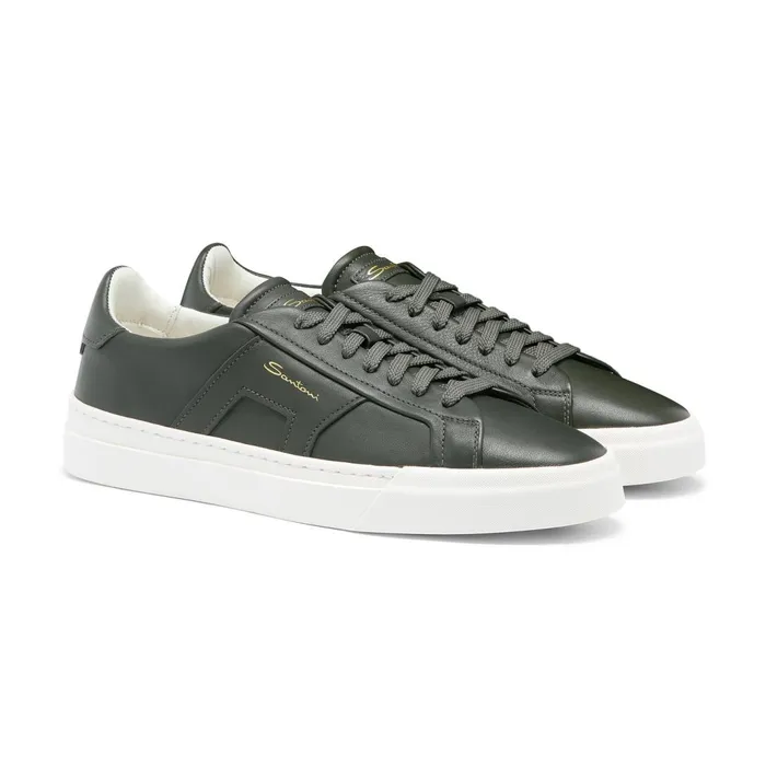 Santoni Green Leather Double Buckle Sneaker Men Sneakers