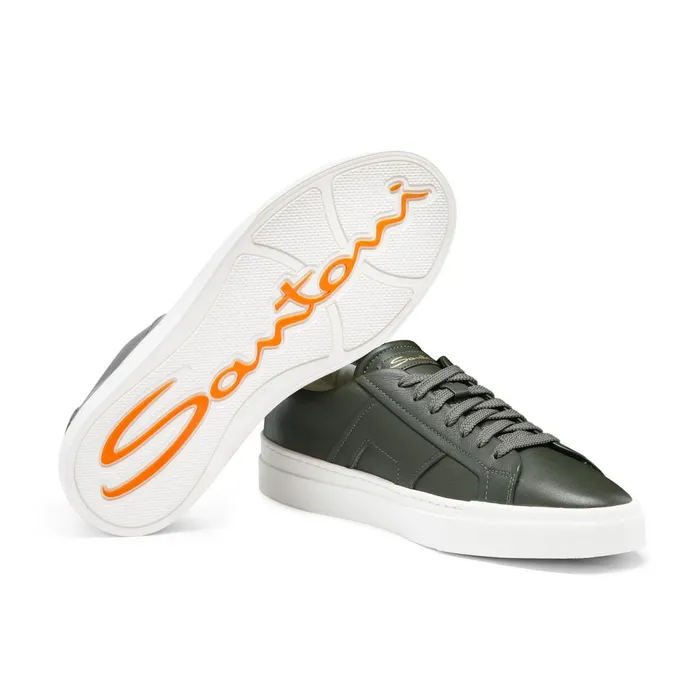 Santoni Green Leather Double Buckle Sneaker Men Sneakers