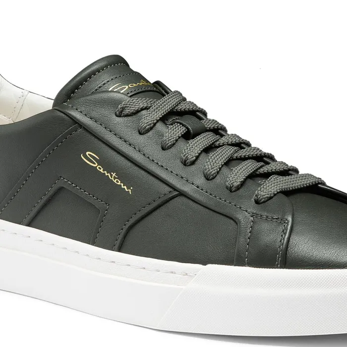 Santoni Green Leather Double Buckle Sneaker Men Sneakers