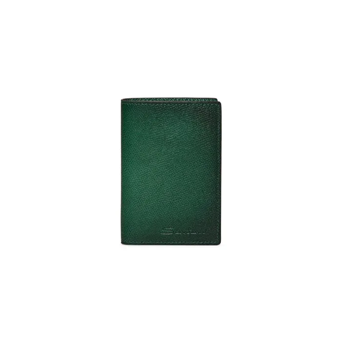 Santoni Green Saffiano Leather Vertical Wallet WomenMen Small Leather Goods