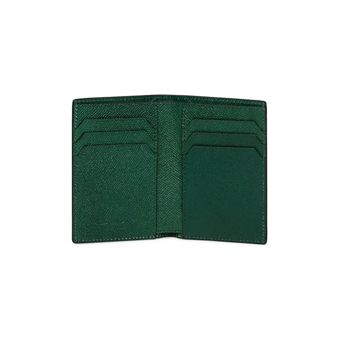 Santoni Green Saffiano Leather Vertical Wallet WomenMen Small Leather Goods