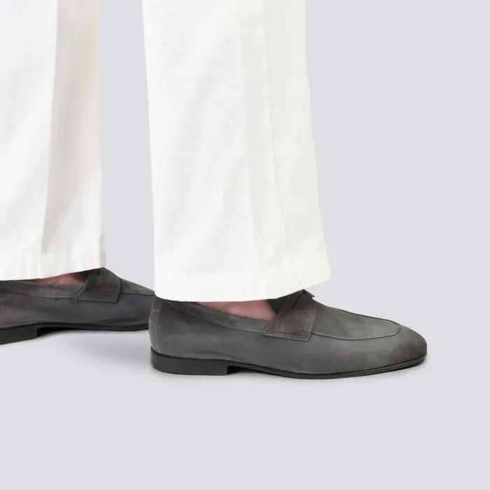 Santoni Grey Suede Carlo Loafer Men Loafers