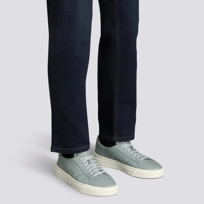 Santoni Light Blue Leather Double Buckle Sneaker Men Sneakers