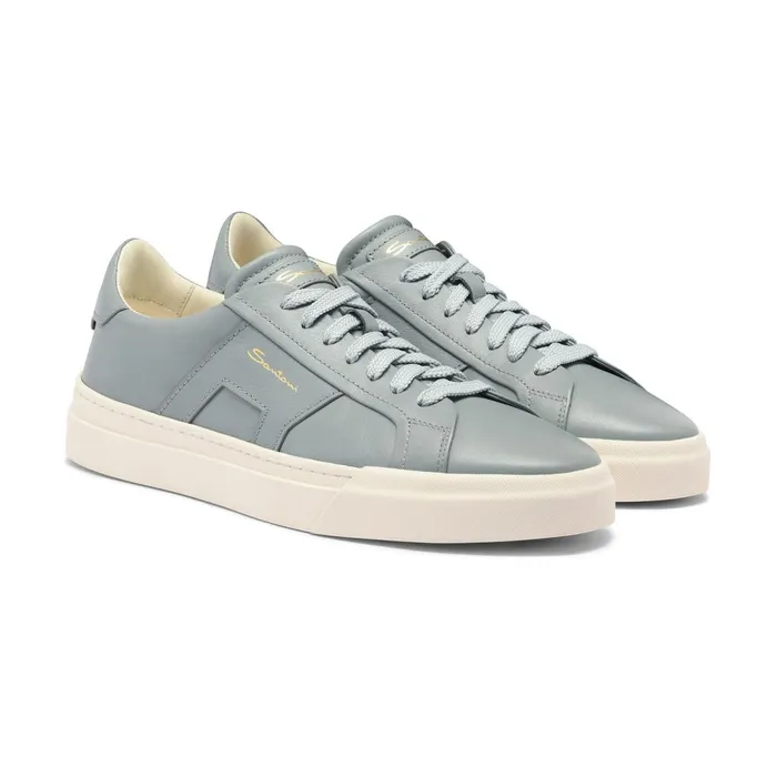 Santoni Light Blue Leather Double Buckle Sneaker Men Sneakers
