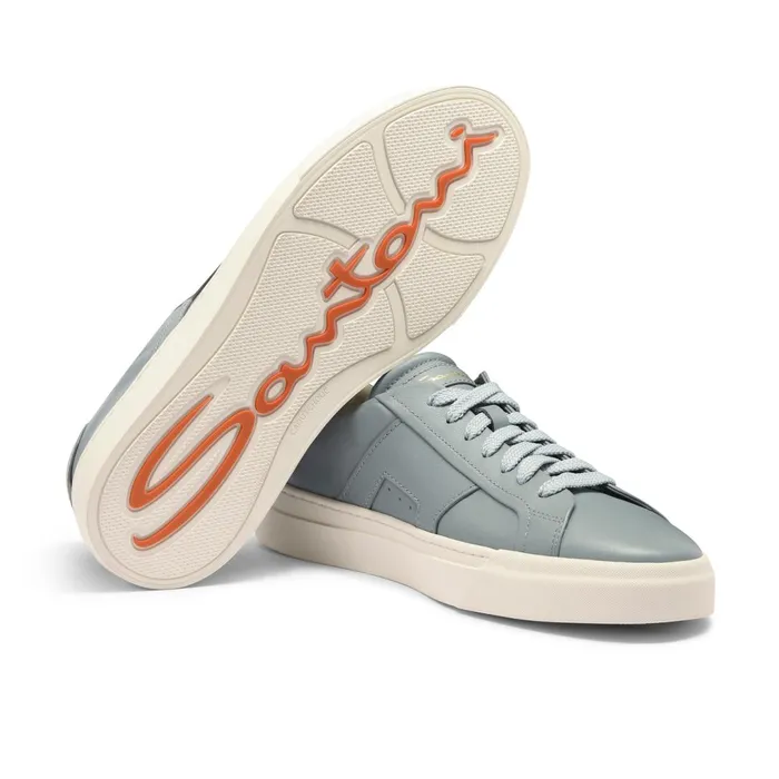 Santoni Light Blue Leather Double Buckle Sneaker Men Sneakers