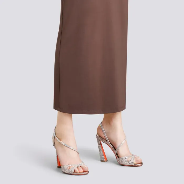Santoni Pink Suede And Strass HighHeel Sandal Women Sandals