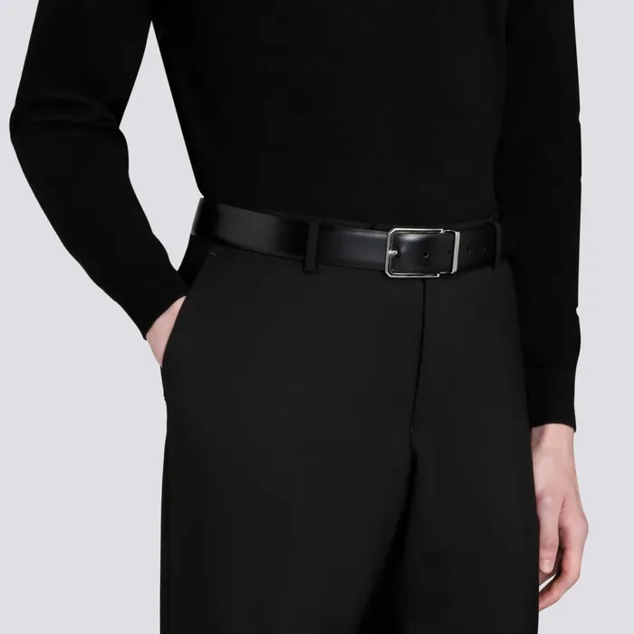 Santoni Polished Black Leather Adjustable Belt Men Belts