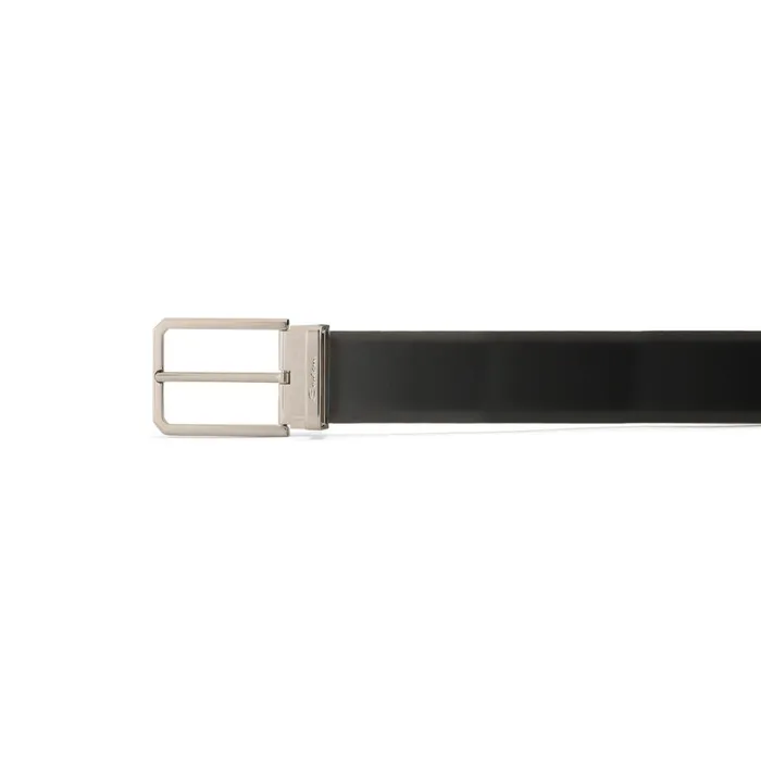 Santoni Polished Black Leather Adjustable Belt Men Belts