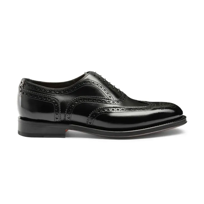 Santoni Polished Black Leather Oxford Brogue Men LaceUps