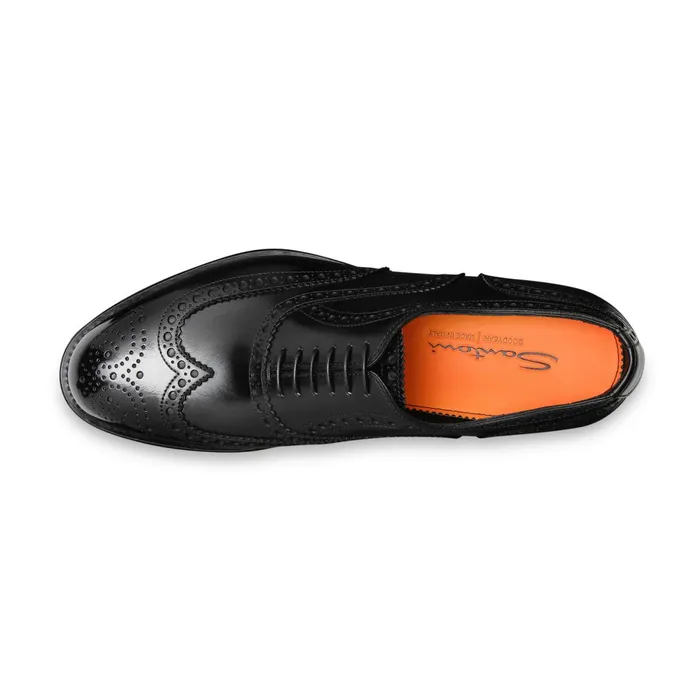 Santoni Polished Black Leather Oxford Brogue Men LaceUps