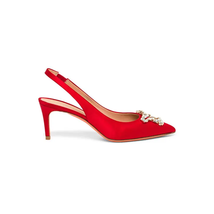 Santoni Red Satin MidHeel Sibille Pump Women Pumps and Heels