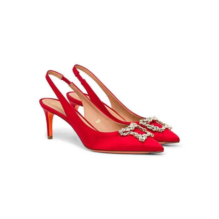 Santoni Red Satin MidHeel Sibille Pump Women Pumps and Heels