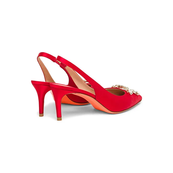 Santoni Red Satin MidHeel Sibille Pump Women Pumps and Heels
