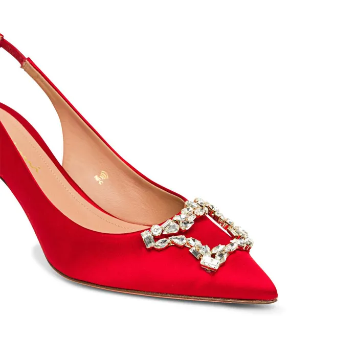 Santoni Red Satin MidHeel Sibille Pump Women Pumps and Heels