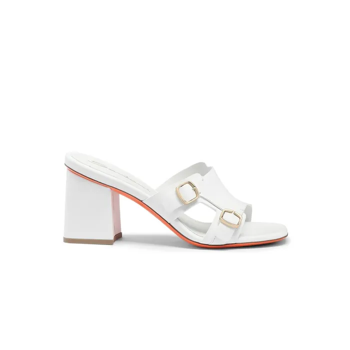 Santoni White Leather DoubleBuckle Mid Sandal Women Sandals