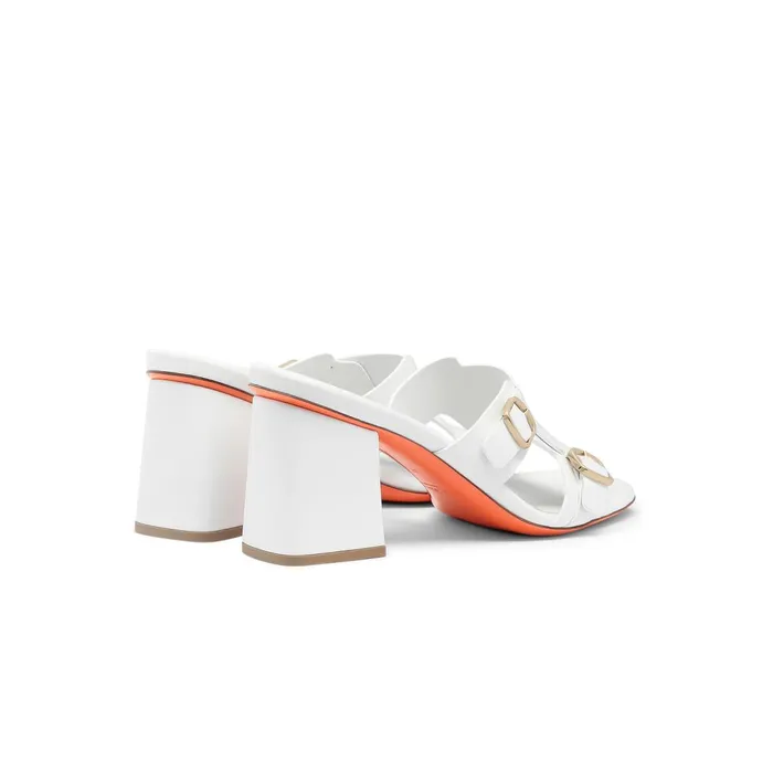 Santoni White Leather DoubleBuckle Mid Sandal Women Sandals