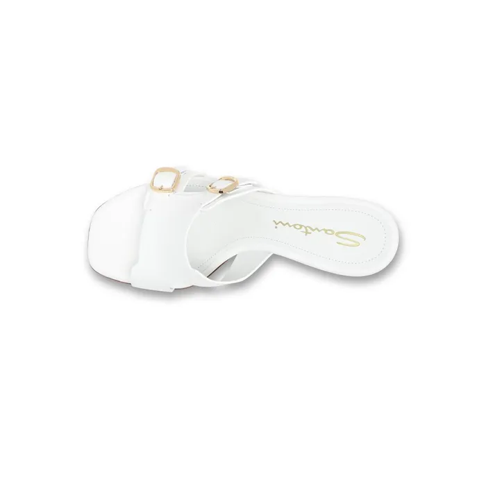 Santoni White Leather DoubleBuckle Mid Sandal Women Sandals