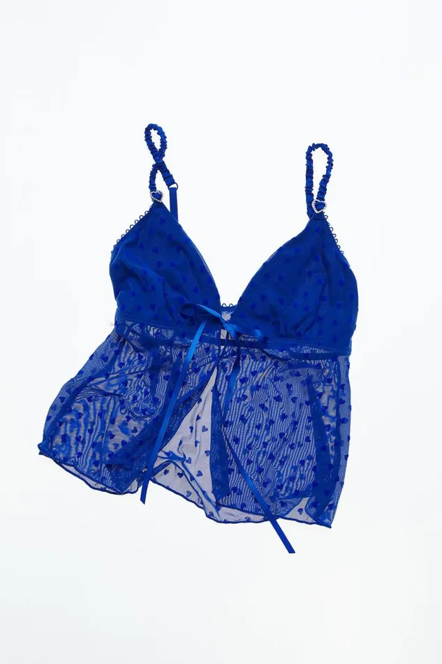 Sasha Flocking Mesh Longline Bralette Lapis Blue Women Cotton On Bras