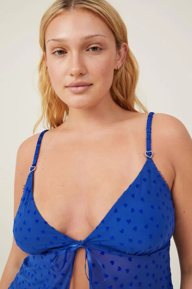 Sasha Flocking Mesh Longline Bralette Lapis Blue Women Cotton On Bras