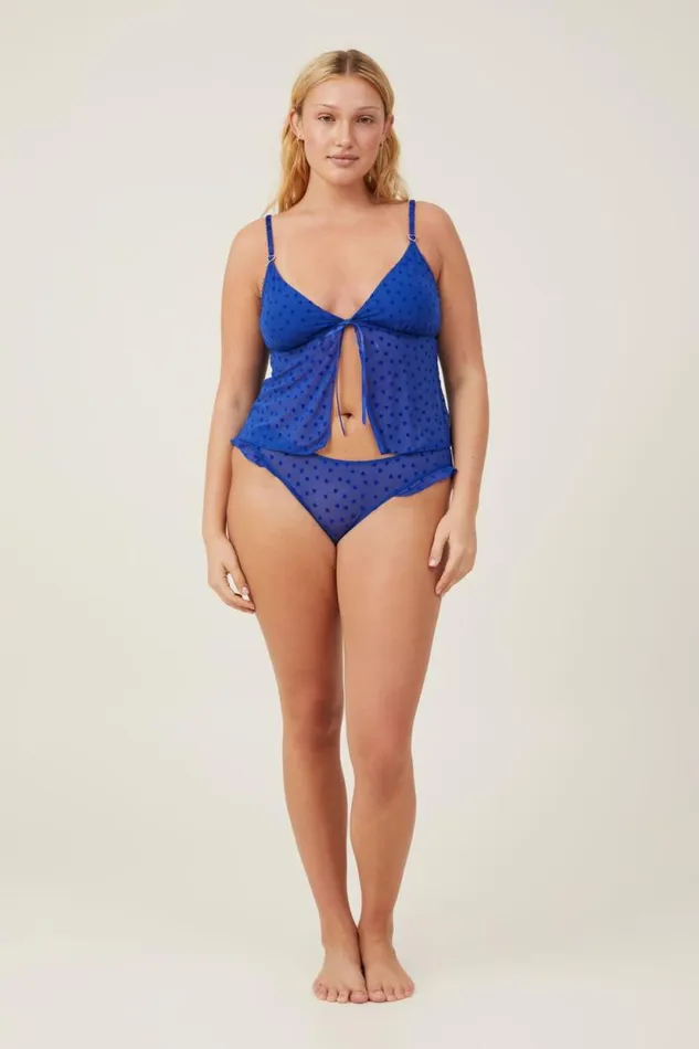 Sasha Flocking Mesh Longline Bralette Lapis Blue Women Cotton On Bras