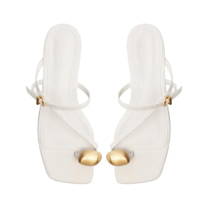 Schutz Shoes Flats Elysa Leather Sandal White 8211 Women