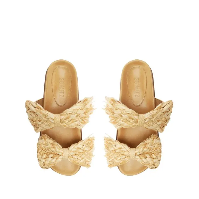 Schutz Shoes Flats Lienne Sporty Straw Sandal Beige 8211 Women