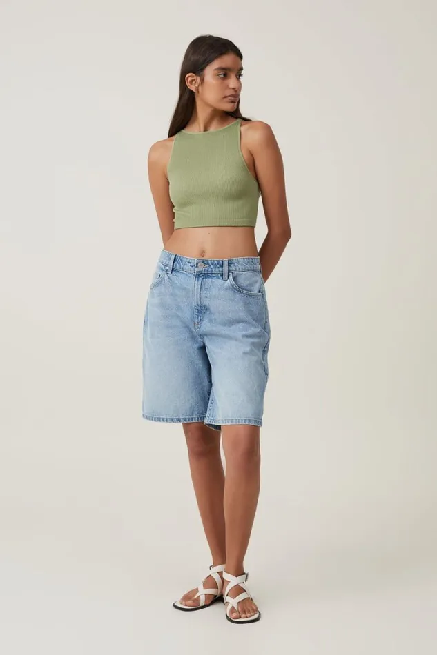 Seamless Benni High Neck Tank Cool Khaki Women Cotton On Tops Seamless Benni High Neck Tank Cool Khaki Women Cotton On Tops