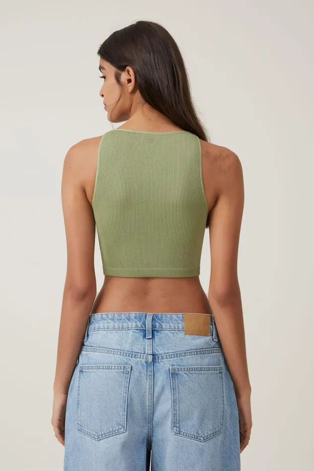 Seamless Benni High Neck Tank Cool Khaki Women Cotton On Tops Seamless Benni High Neck Tank Cool Khaki Women Cotton On Tops