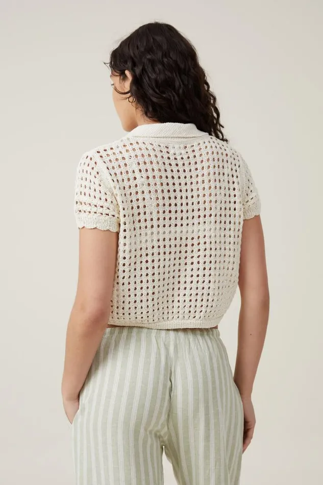 Seaspray Polo Short Sleeve Pullover Ecru Women Cotton On Tops