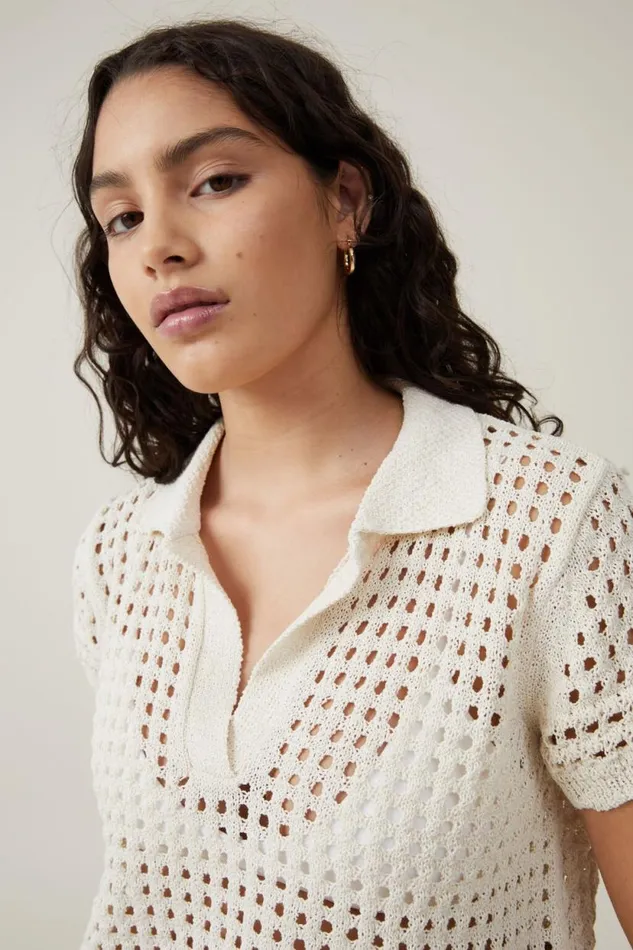 Seaspray Polo Short Sleeve Pullover Ecru Women Cotton On Tops