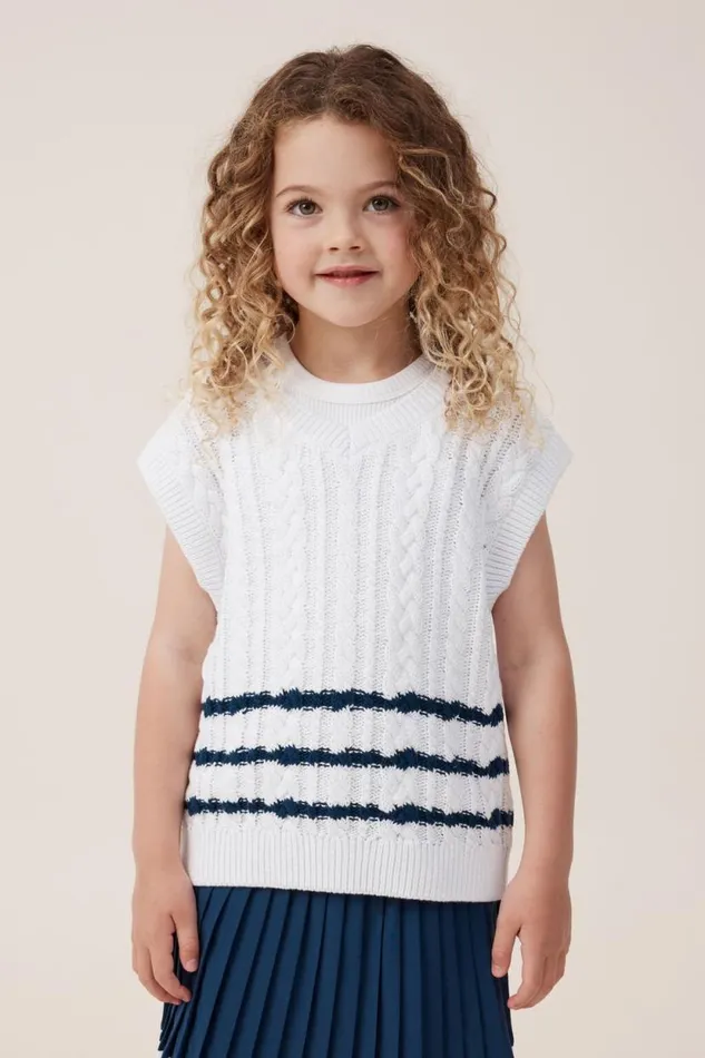 Selena Tennis Vest Whitein The Navy Stripe Girls Cotton On Jackets and Sweaters Selena Tennis Vest Whitein The Navy Stripe Girls Cotton On Jackets and Sweaters