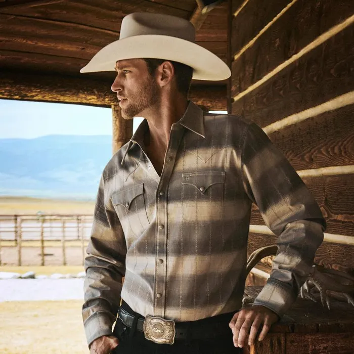 Serape Dobby Twill Western Shirt Brown Men Stetson Western Shirts