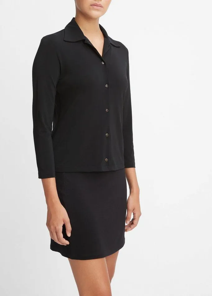 Shirts and Tops Women Vince ThreeQuarterSleeve ButtonFront Polo Top Black Shirts and Tops Women Vince ThreeQuarterSleeve ButtonFront Polo Top Black