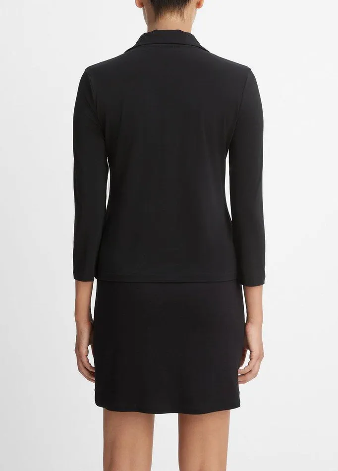 Shirts and Tops Women Vince ThreeQuarterSleeve ButtonFront Polo Top Black Shirts and Tops Women Vince ThreeQuarterSleeve ButtonFront Polo Top Black