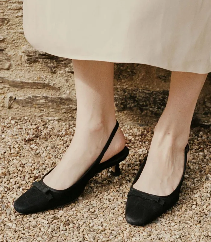 Shoes Women DEN Willamina Slingback Black Suede Shoes Women DEN Willamina Slingback Black Suede