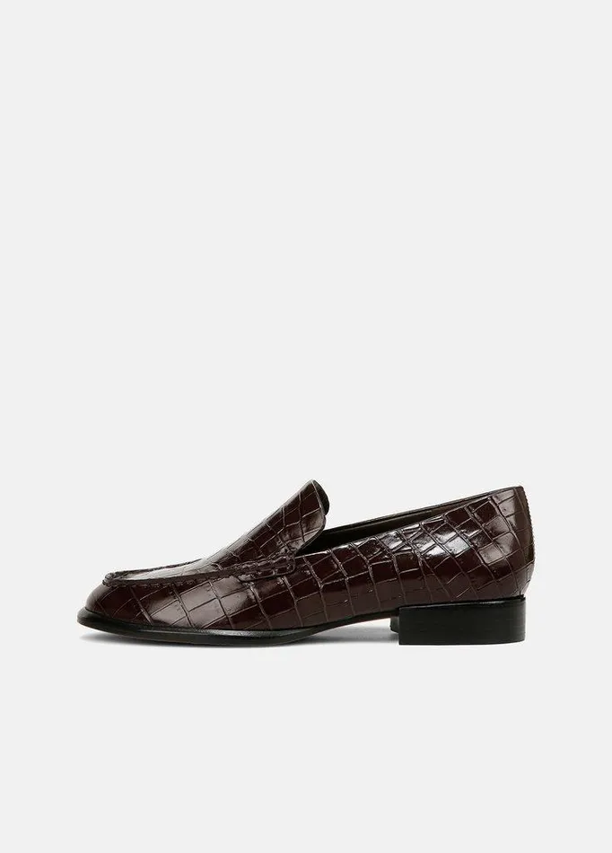 Shoes Women Vince Naomi CrocEmbossed Leather Loafer Cacao Brown