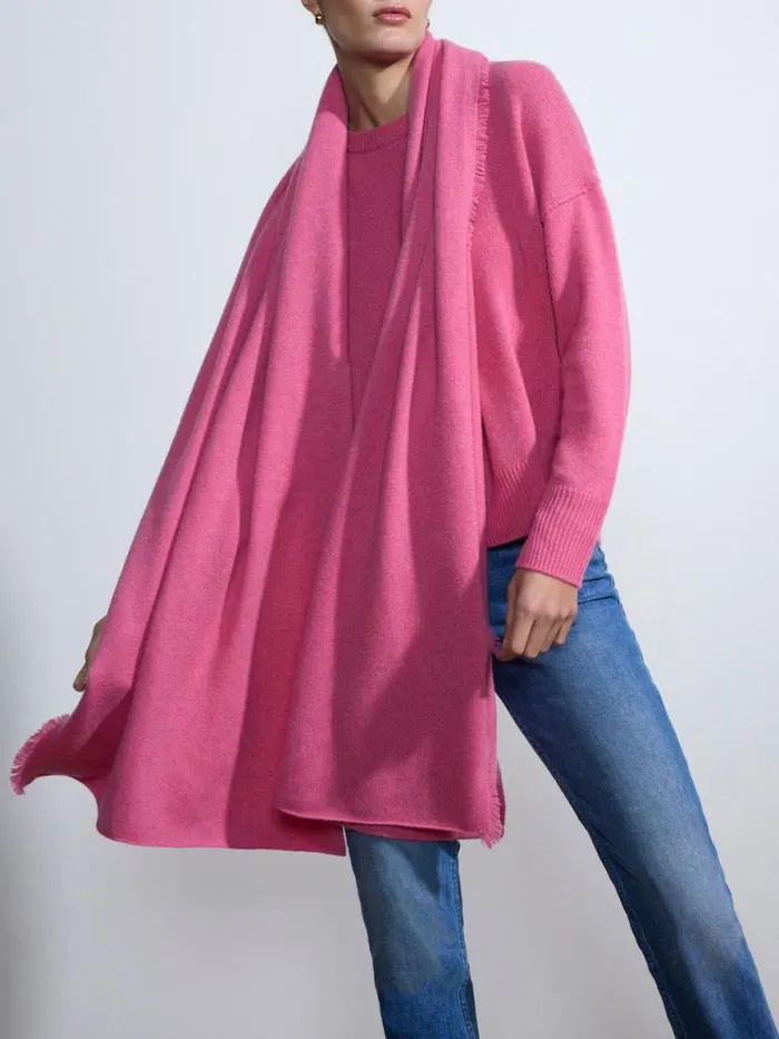 Shop Brochu Walker Scarves and Gloves The Cashmere Fringe Wrap Aster Pink
