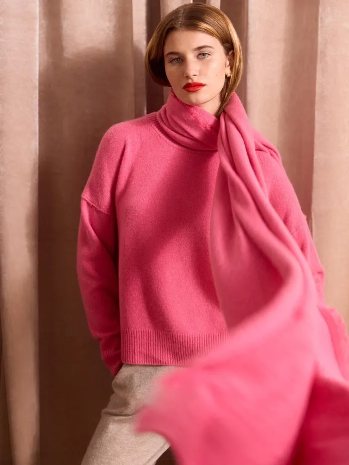 Shop Brochu Walker Scarves and Gloves The Cashmere Fringe Wrap Aster Pink
