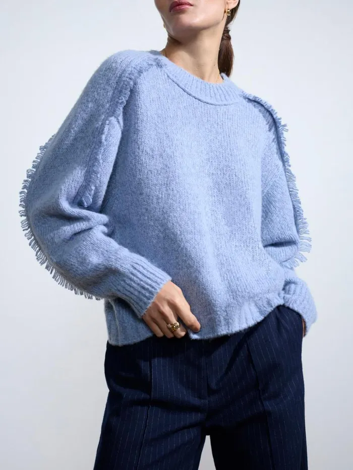 Shop Brochu Walker Sweaters The Aimee Fringe Crew Lucia Blue Mlange