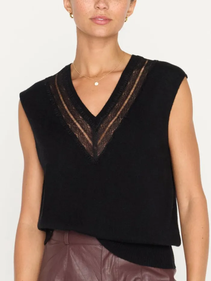Shop Brochu Walker Sweaters The Isla Lace V Neck Vest Black Onyx With Black Lace Shop Brochu Walker Sweaters The Isla Lace V Neck Vest Black Onyx With Black Lace